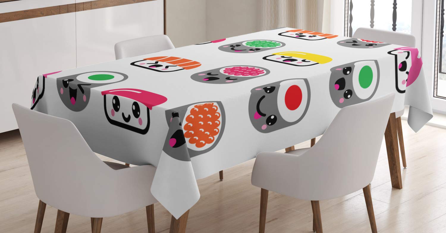 ABAKUHAUS Tovaglia Rettangolare Kawaii Style Sushi - 140x200 Cm, Raso Di Seta 100% Poliestere, Multicolore - 2
