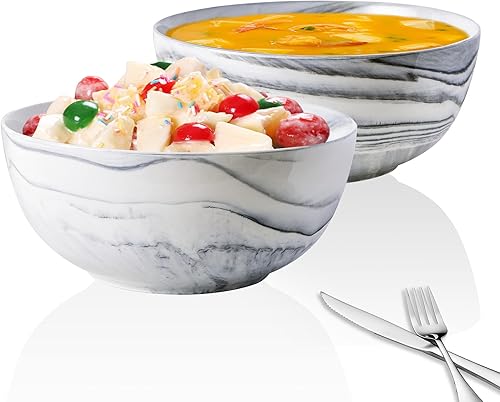 Miniatura 10 de Yundu Juego de 4 cuencos de cerámica de mármol gris, cuencos de ramen de 30 onzas para fideos, cuencos de ensalada grandes para cocina, lavavajillas
