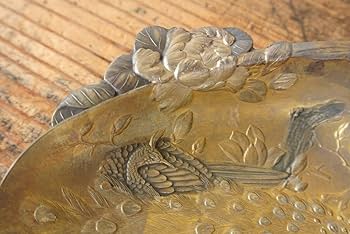 Amazon.co.jp: 明治金工安珍銅孔雀牡丹文貝型飾皿検】彫金 303