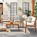 Flamaker Patio Furniture 4 Piece Outdoor Acacia Wood Patio Conversation Sofa Set with Table & Cushions Porch Furniture for Deck, Balcony, Backyard - Image 2