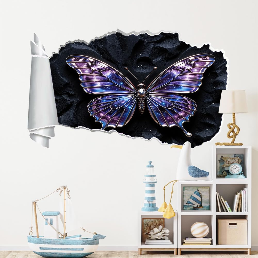 3D Wandtattoo Wanddurchbruch Wandaufkleber, Schmetterling Wandsticker Wanddeko Wandbilder, Lila Galaxie Wandaufkleber Für Schlafzimmer Badezimmer Flur Küche Möbel Aufkleber