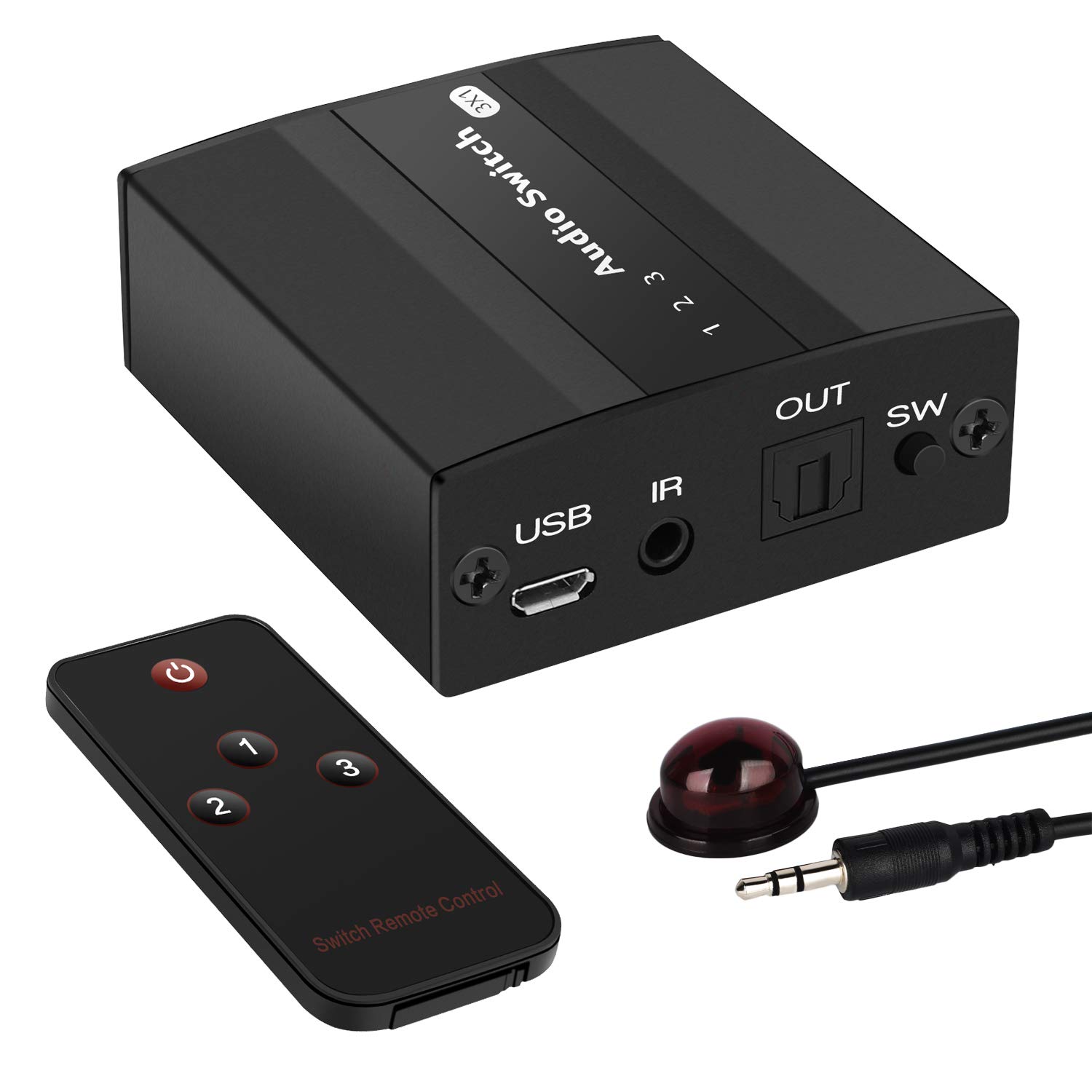 Musou Optical Audio Switcher,3 Ports in 1 Out Digital Optical Toslink SPDIF 3x1 with IR Remote Control Support LPCM2.0/DTS/Dolby-AC3 for PS3 Xbox Blue-Ray DVD HDTV