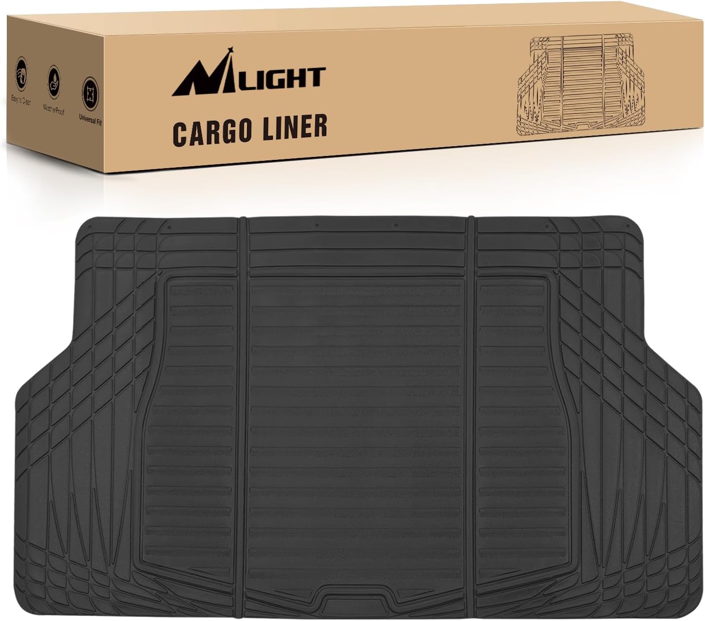 Nilight Rubber Cargo Mats for Cars Trucks SUVs,Universal Trim to fit for Most Vehicles,All Weather Protection Heavy Duty Cargo Liners