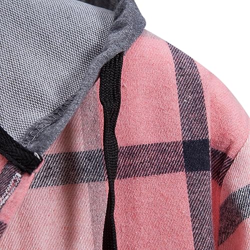 Mens Trendy Plaid Flannel Jackets Hoodies Button Down Long Sleeves Lightweight Loose Coats Casual Windproof Tops4