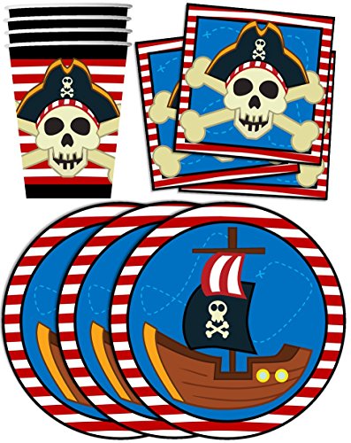 Pirate Ship Birthday Party Supplies - Pirate Party Supplies - Pirate Treasure Hunt Party - Birthday Party for Boy | Tableware Set Includes Plates, Napkins and Plates | Kit for 16