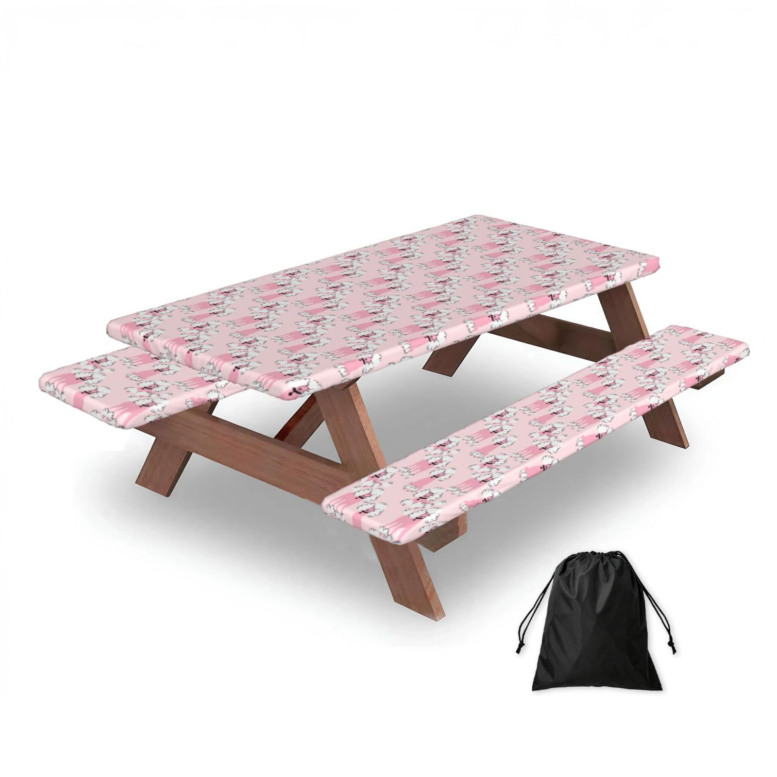 Dopklna As Picture Doodle Poodle, Picnic Table Cover With Bench Covers -Waterproof Elastic Fitted Tablecloth For Garden Camping Patio 76X152cm