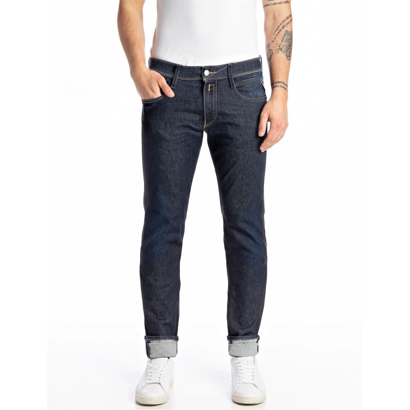 REPLAY Men's Anbass Recycled Jeans, 007 Dark Blue, 31 W/32 L