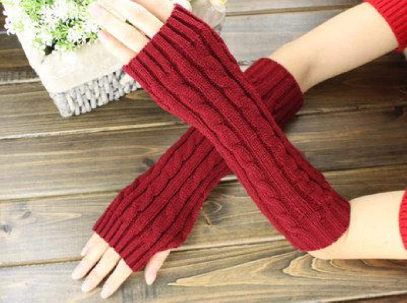 LAGEDOUDING Spring Autumn Women Wool Arm Warmers Winter Fingerless Gloves Button Knitted Mitten Long Gloves