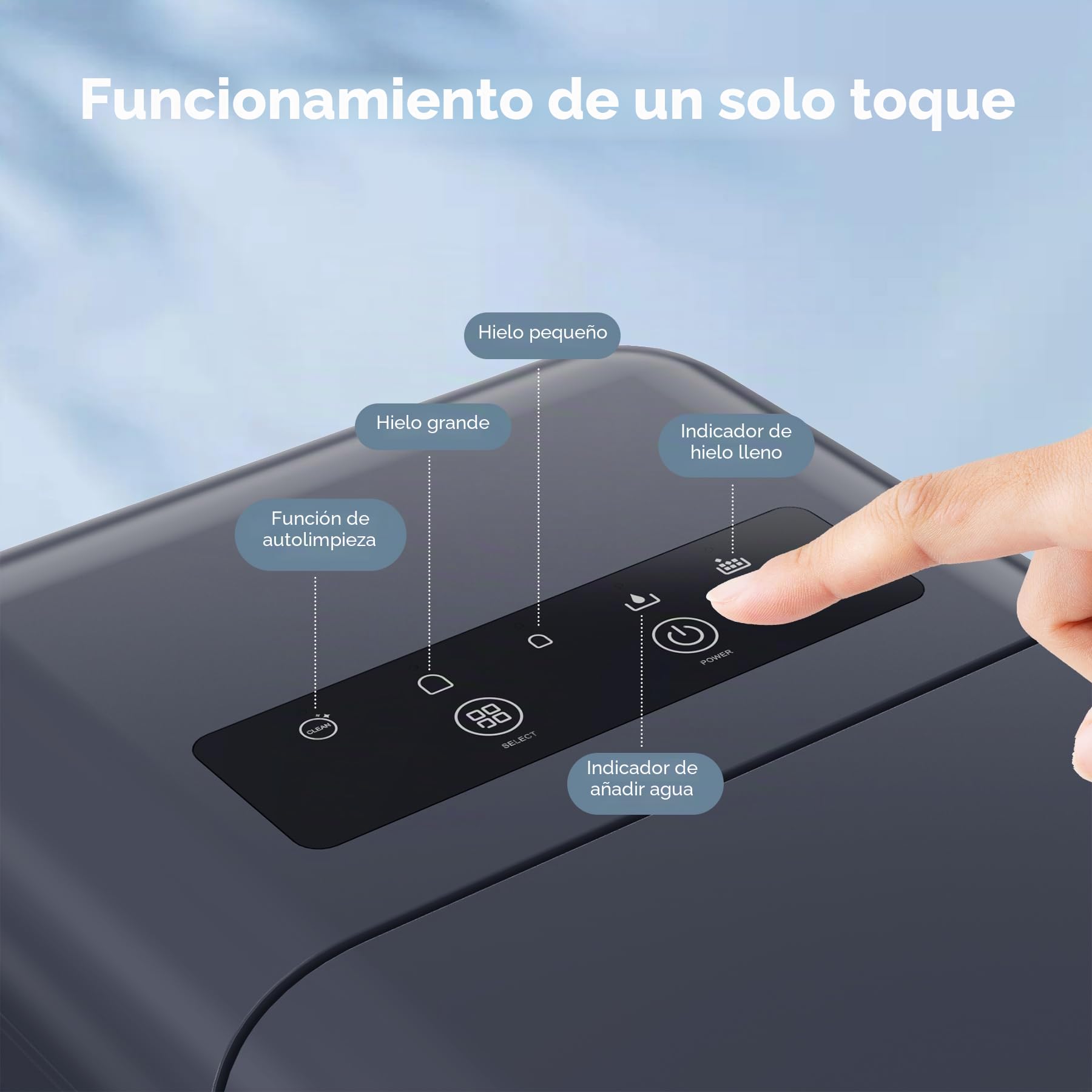 OMISOON Maquina de Hielo para Casa, Maquina de Hacer Hielo, 9 cubitos listos en 6-8 minutos, 12kg/24h, 2 Tamaños de Cubitos, Función Autolimpieza, Negro