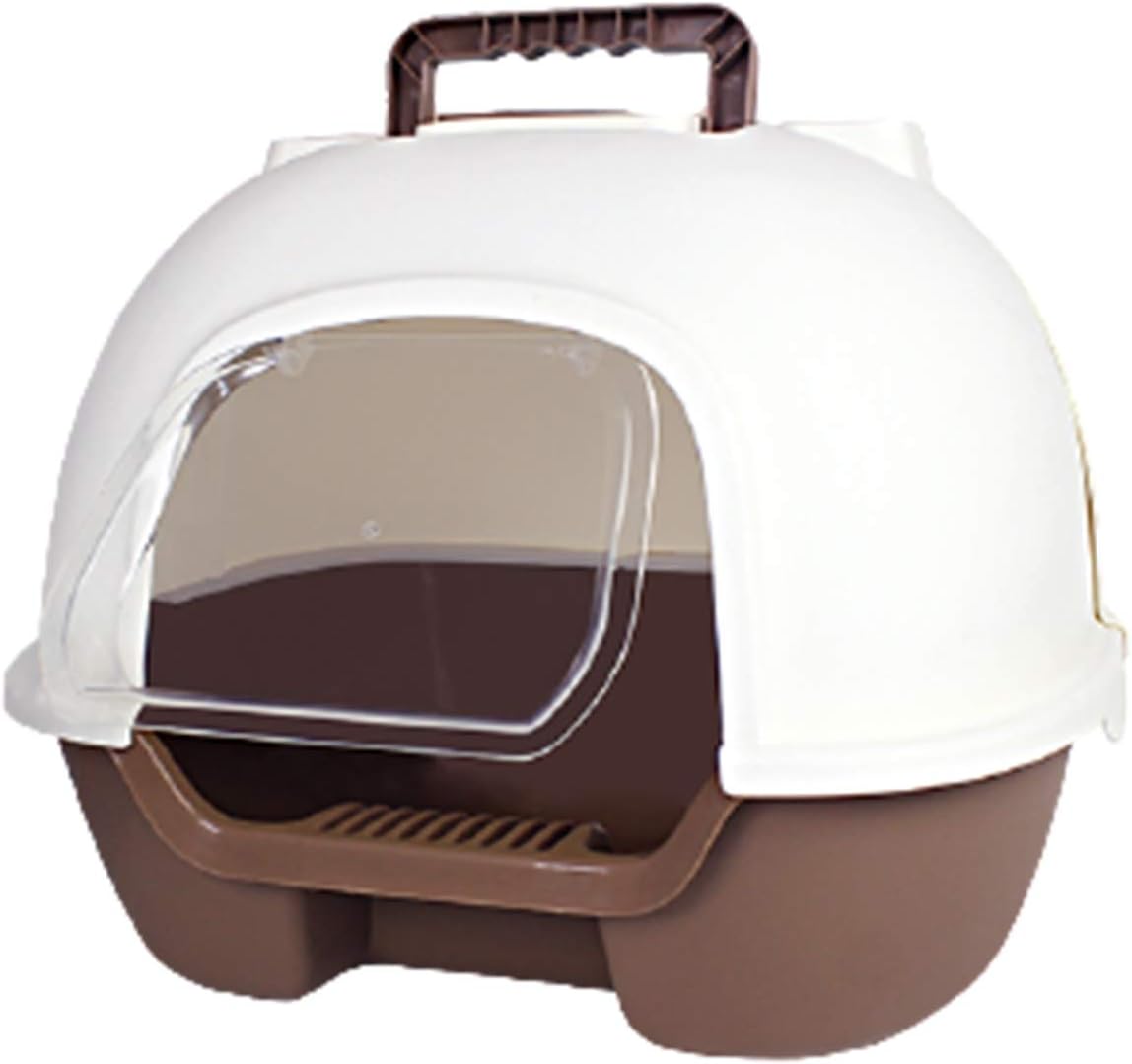Portable Cat Litter Box Enclosed Anti-Splash cat Litter Basin with Litter Scoop Double-Door Easy to Clean (Brown)