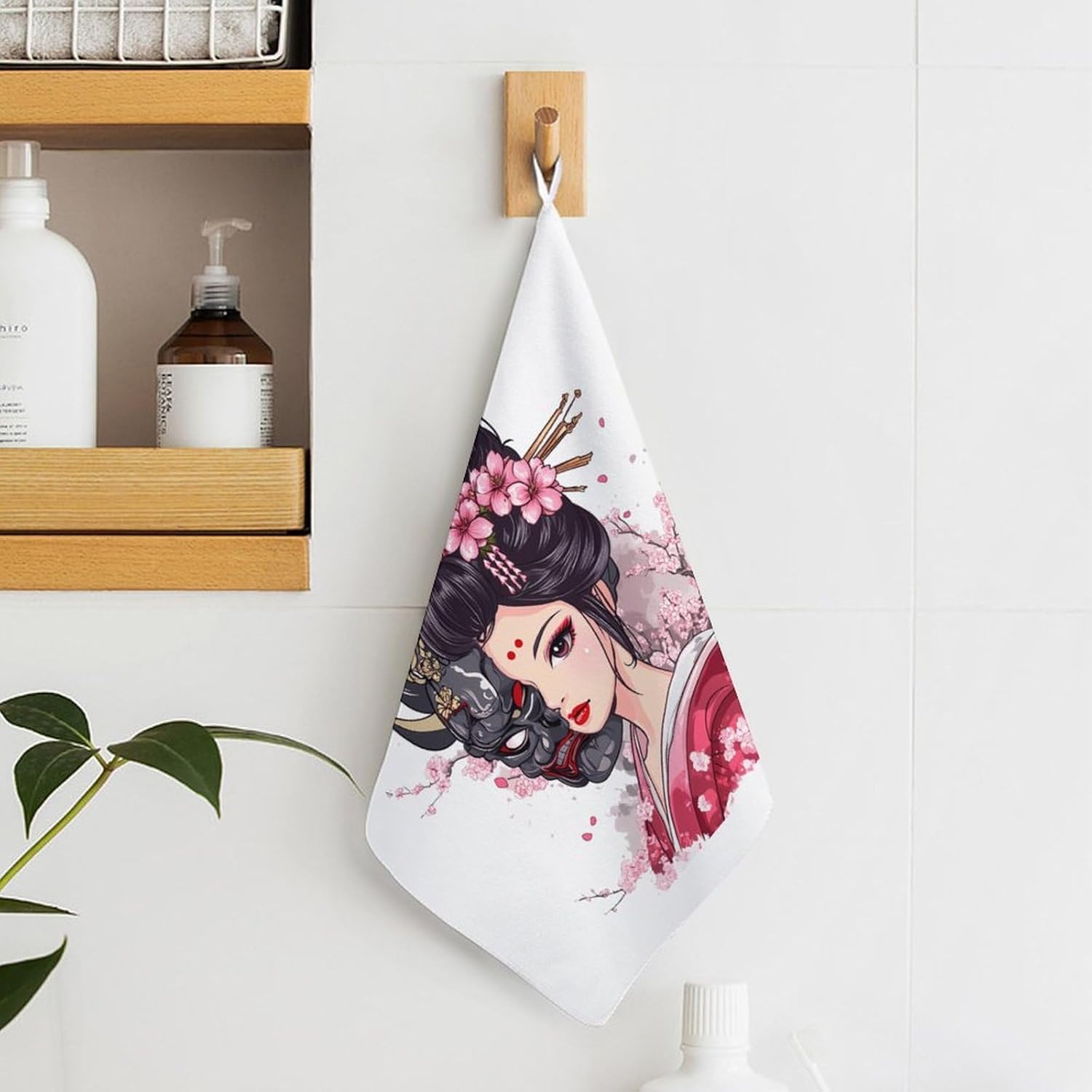 Japanese Geisha Ghost Mask Printed Towel Hand Towels Decorative Towel for Bathroom Kitchen Shower Gym 4PCS