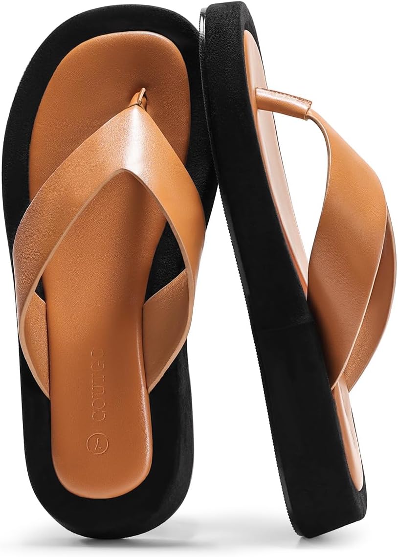Coutgo Womens Platform Flip Flops Open Toe Slides Flat Sandals Thong Summer Beach Vacation Shoes