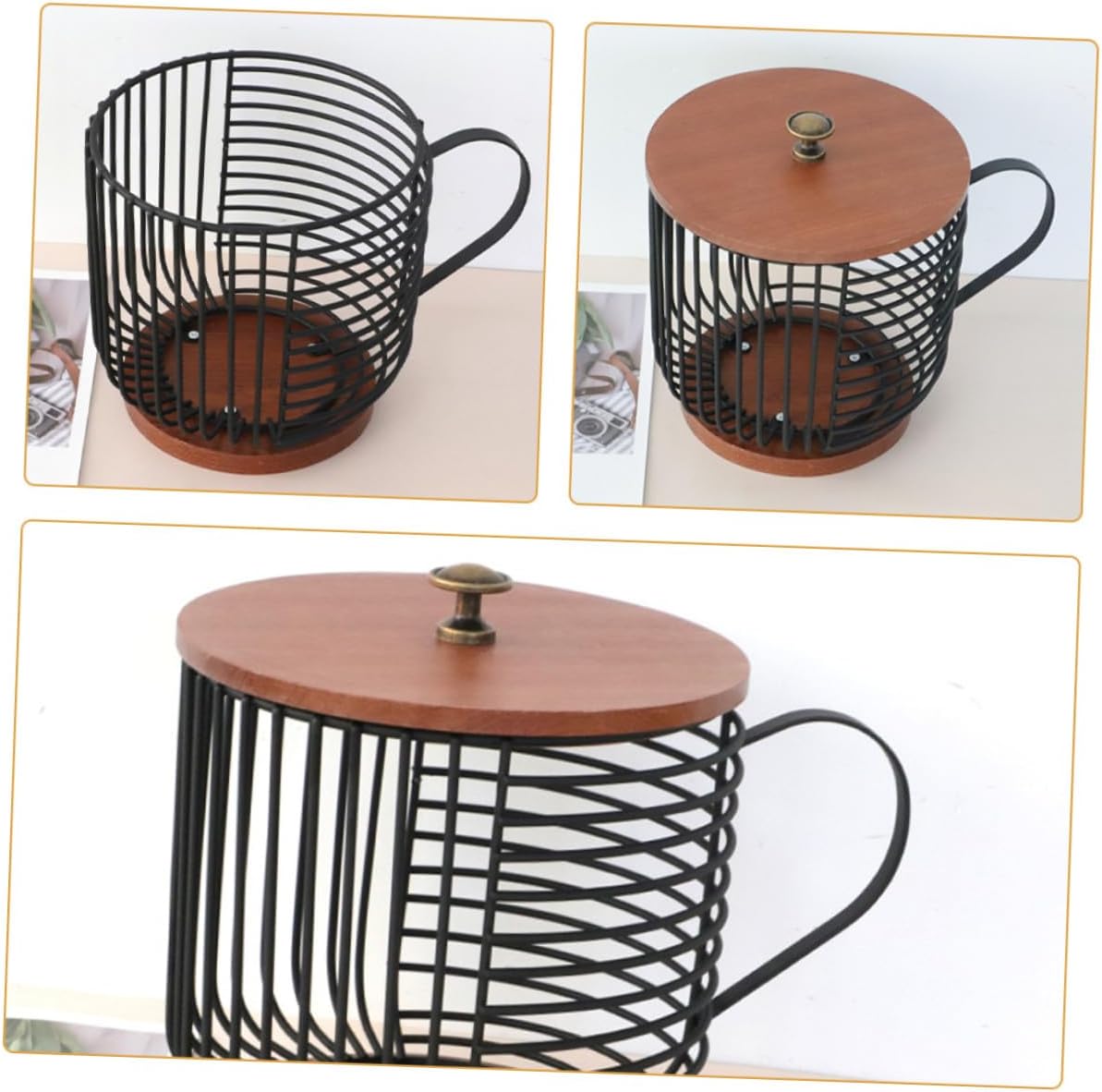 Hemobllo Wood and Metal Coffee Capsule Storage Basket with Large Desktop Organizer for Coffee Capsules Snacks and Fruits Space-saving Kitchen Counter