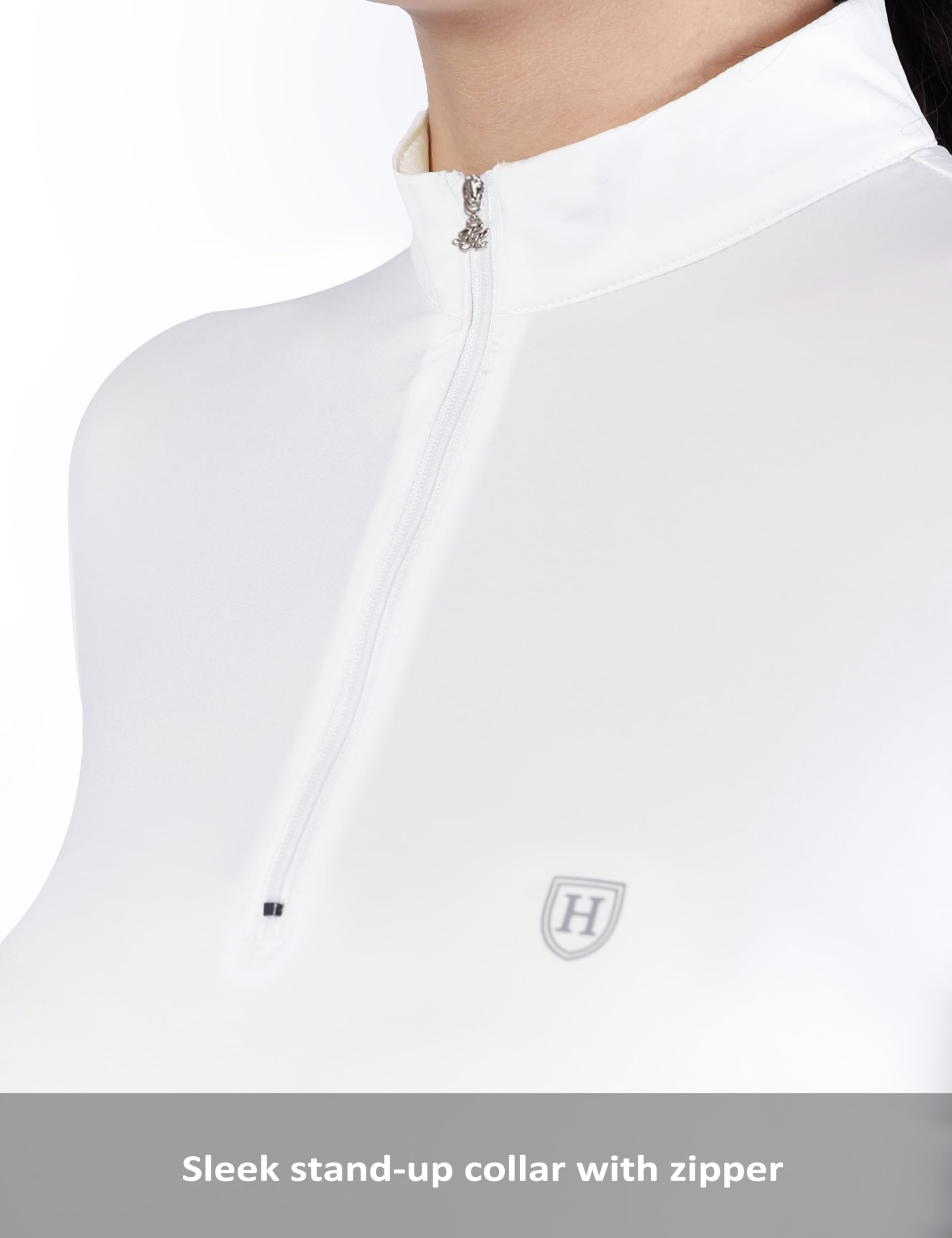 Harrison Howard T-shirt d'équitation à manches longues pour femme - Absorption de la transpiration - Séchage rapide - Couche de base 1/4 zippée