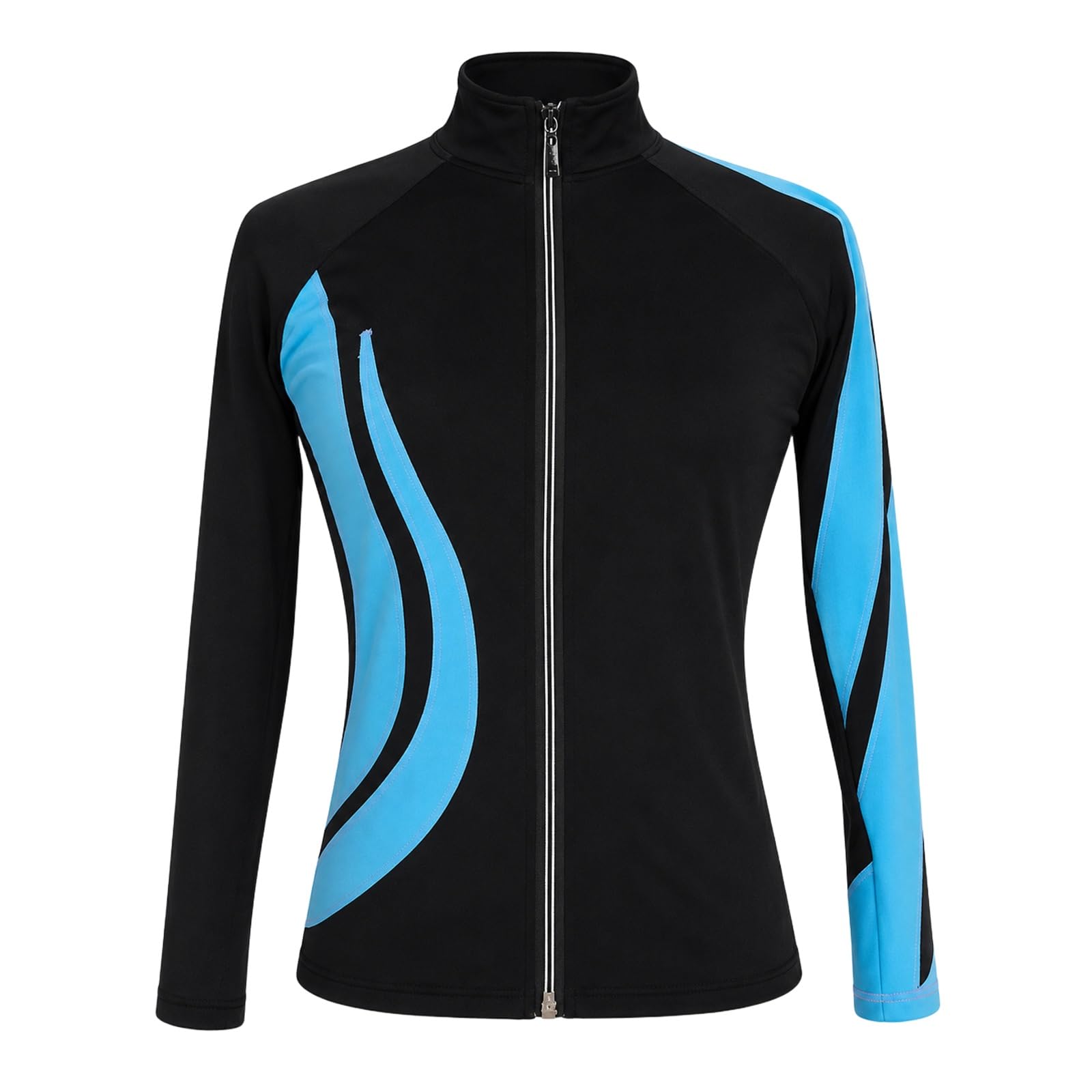Eiskunstlauf Jacke Damen Teen Full Zip Kontrast Training Warm Up | Elastische Jacke mit Stehkragen, durchgehendem Reißverschluss und geschwungenen Kontrasteinsätzen for Eisbahntraining