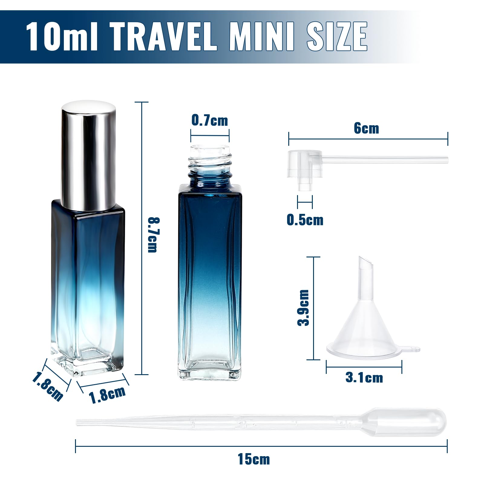 Beomeen 10 Ml Parfüm-Reise-Sprühflaschen – 5 Stück, Mehrfarbig, Nachfüllbar, Mit Sprühkopf, Quadratisch