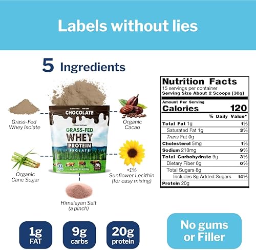 Miniatura 6 de Proteína de suero de chocolate en polvo, aislado de suero alimentado con pasto + cacao orgánico + azúcar real + sal del Himalaya, delicioso sabor