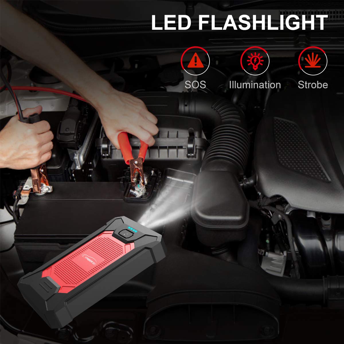 YABER Jump Starter 800A Peak 12000mAh 12V Portable Lithium Car Battery