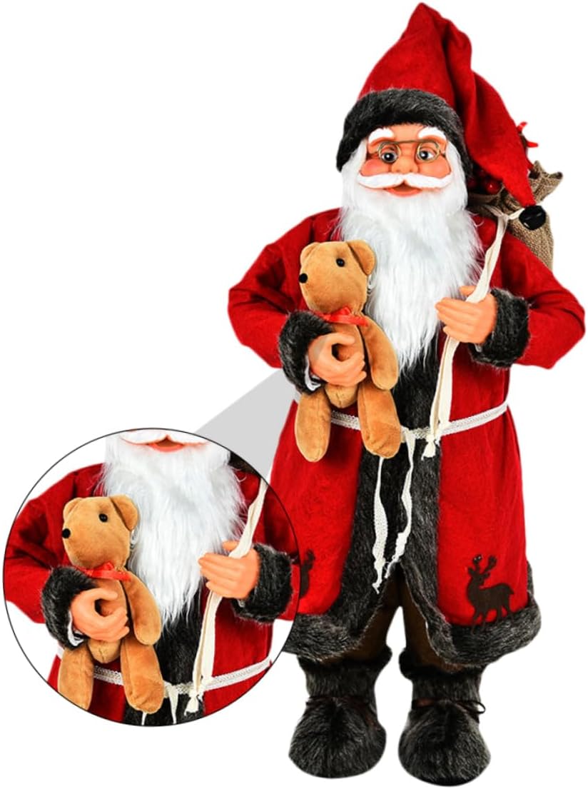 1pc Santa Claus with Bear Decoration Xmas Ornament for Garden Showcase Delicate Holiday Decor for Home Office