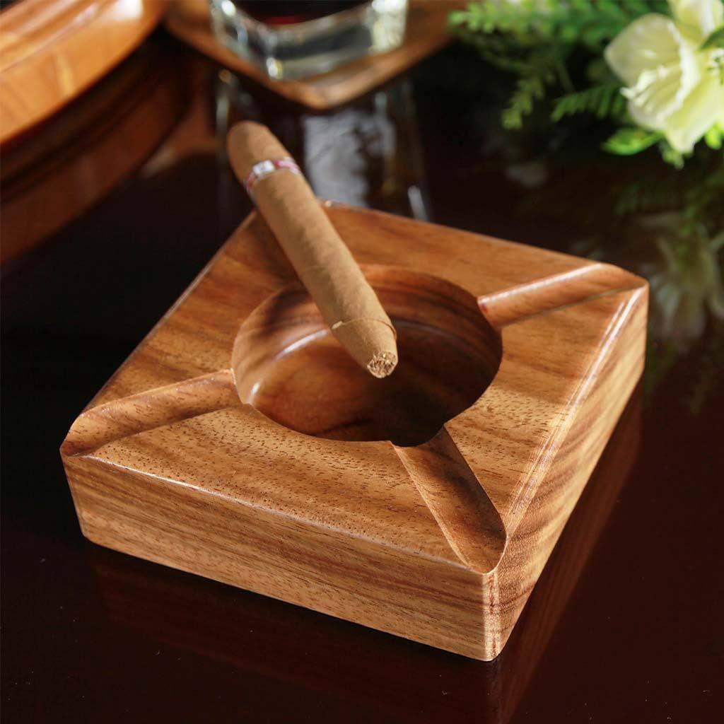 Handmade Round Original Wooden Cigarette Ashtray for Outdoors and Indoors - 4'' Inches, Set of 1 Larze size Square-image-15