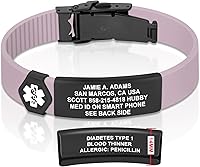 Vista 101 de Divoti Pulsera de identificación de alerta médica grabada personalizada, grabado láser de doble cara, pulsera de silicona, cierre de seguridad