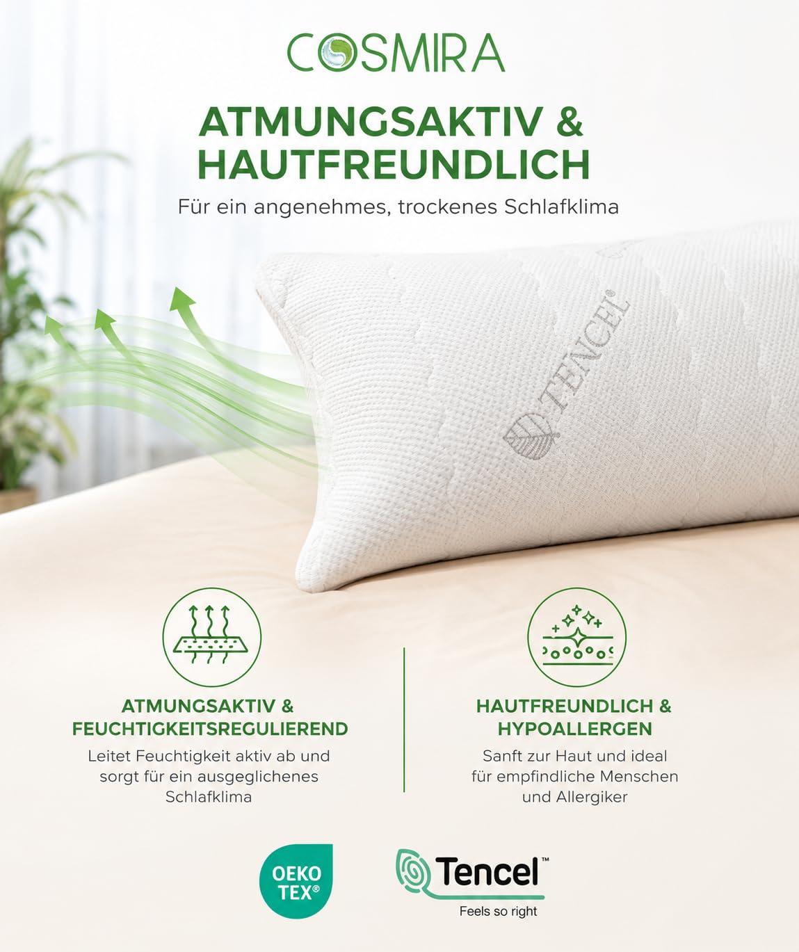 Premium Seitenschläferkissen 165 cm – Ergonomisches Körperkissen mit verstepptem Tencel Bezug – anschmiegsam & atmungsaktiv – Allergikerfreundlich, waschbar, Oeko-TEX Zertifiziert