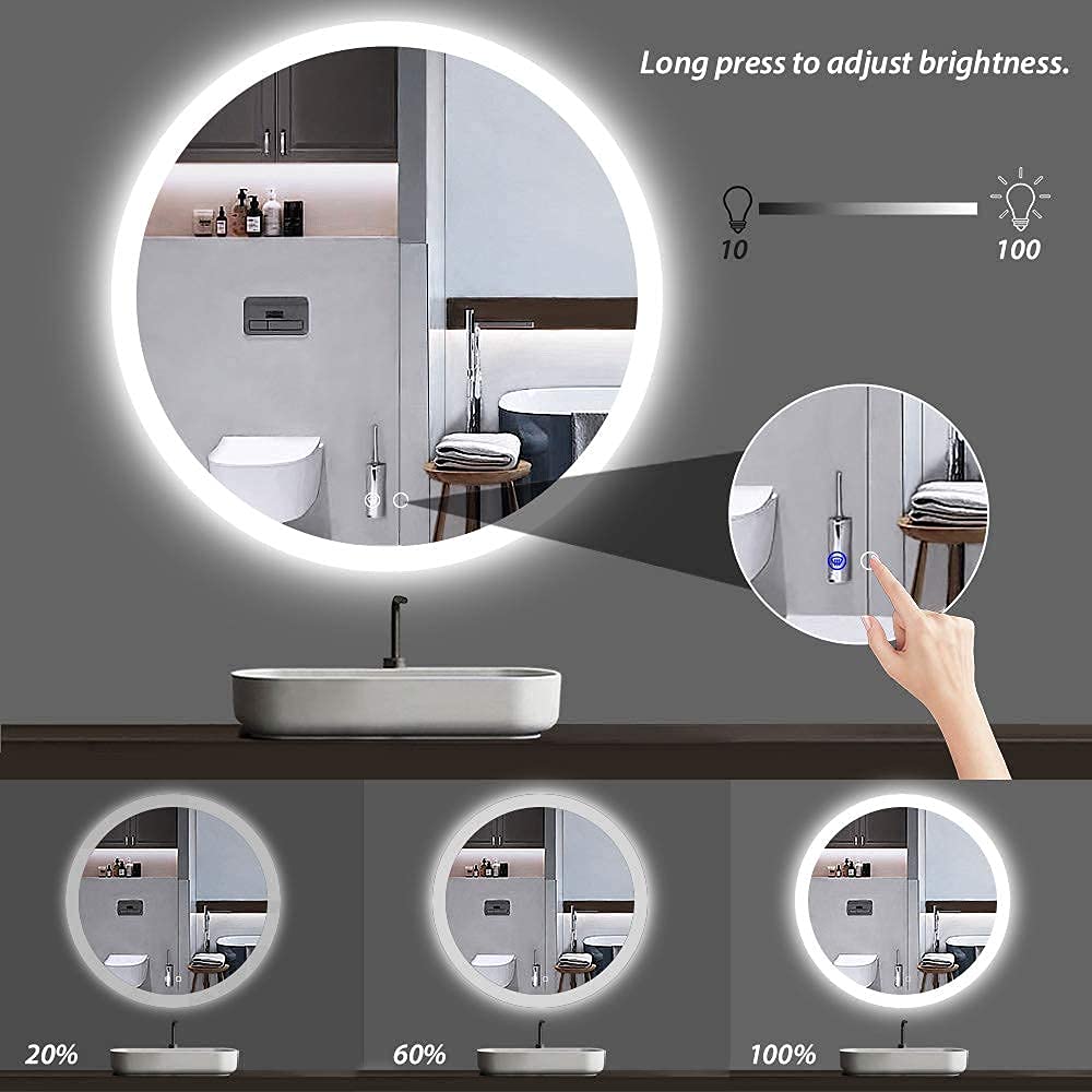 Keonjinn Round LED Mirror 32 Inch Round Bathroom Mirror with Lights
