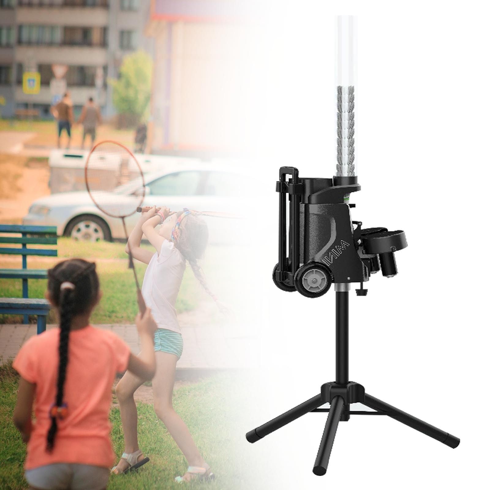 Maszyna do badmintona, PB-Mini Badminton Trainer Equipment Shuttlecocks Machine dla dzieci/początkujących, pojemność 50+ piłek, inteligentne sterowanie aplikacją, żywotność