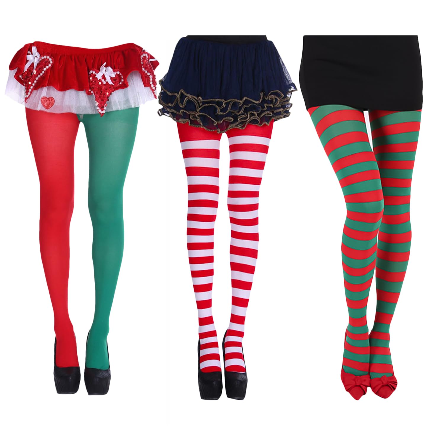 BORFUE 3 works Christmas Striped Tights Elf Tights Full Footed Striped Socks for Women and Girl Christmas Party Costume Dress Up