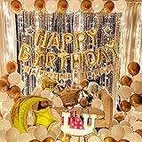 GoGoGoodie Birthday Party Decorations for Adult - Golden Theme Luxurious Lighting Party Supplies Including Happy Birthday Balloons, Birthday Banner, Tassel Curtain and Light String Total 70 Pcs