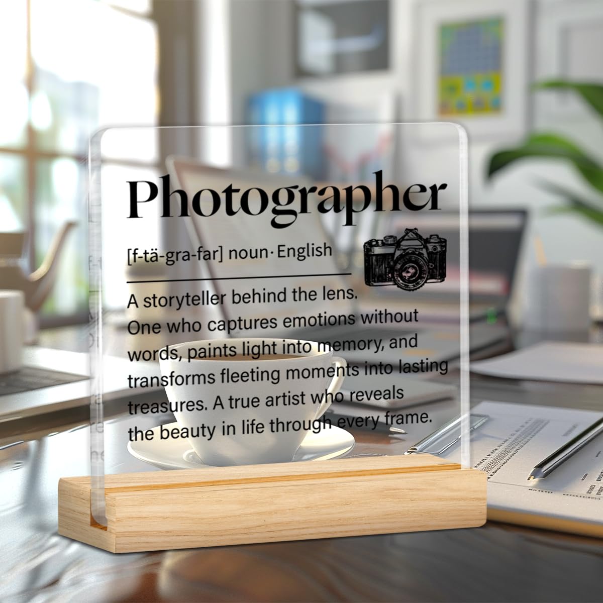 Photographer Gifts for Photography Lovers Women Men, Photography Gift Photographer Acrylic Sign Office Desk Decor 4×4 Inch