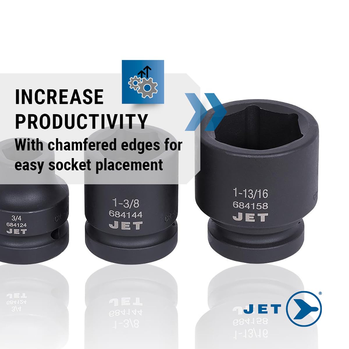 JET 1 Inch Drive Impact Socket Set - SAE 6 Point Standard Sockets with Torque Drive - 18 Pieces - 4