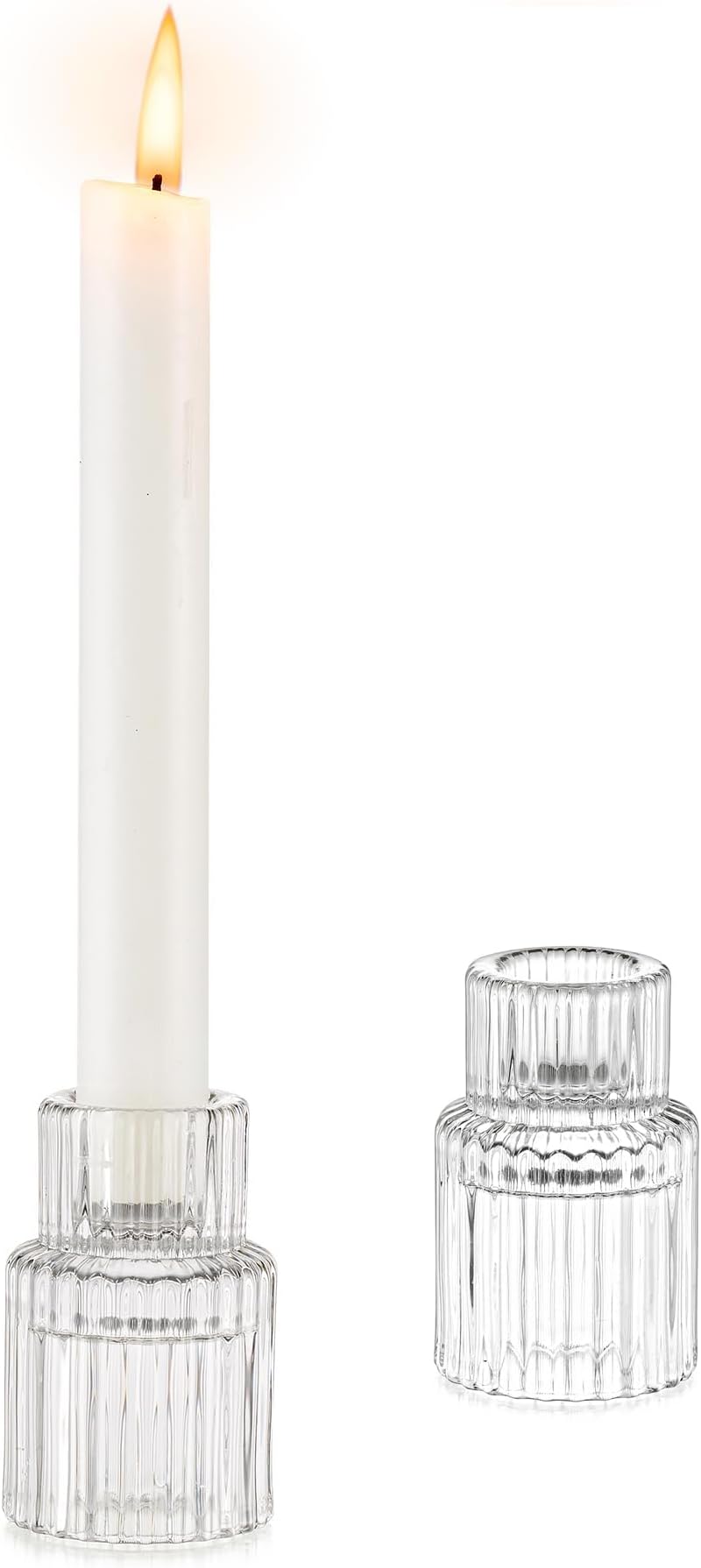 Glasseam Glass CaVndlestick Taper Candle Holder: Set of 2 Small Candle Holders for Candlesticks, Modern Crystal Clear Tapered Candle Stick Holder for Wedding Dining Table Centerpiece Christmas Decor
