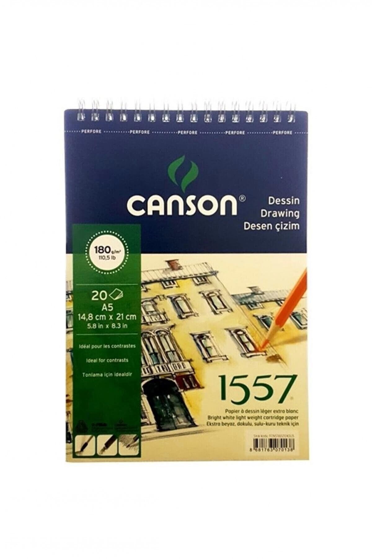 Canson 1557 Resim Ve Çizim Blok 180Gr A5 20Yp Üstten Spiralli Resim Defteri