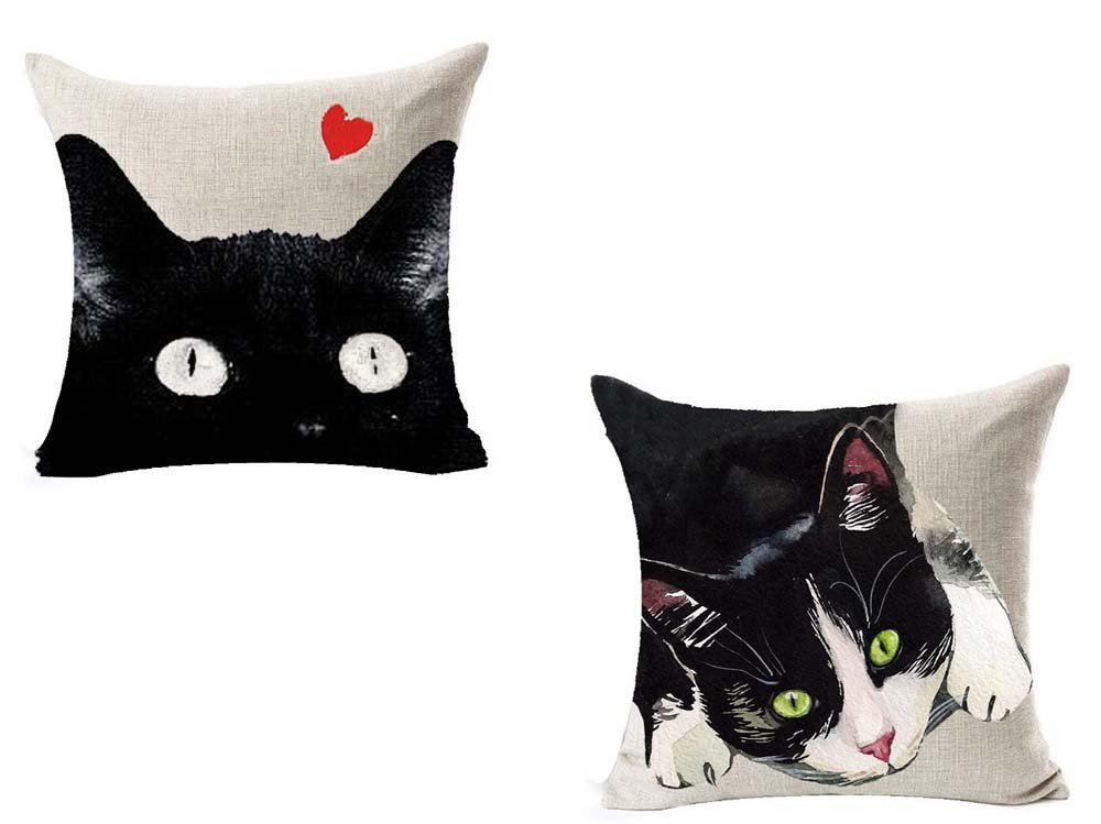 LYNZYM Cotton Linen Square Throw Pillow Case Decorative Cushion Cover Pillowcover for Sofa 18 "X 18" cat Throw Pillow Covers Set of 2 (3)
