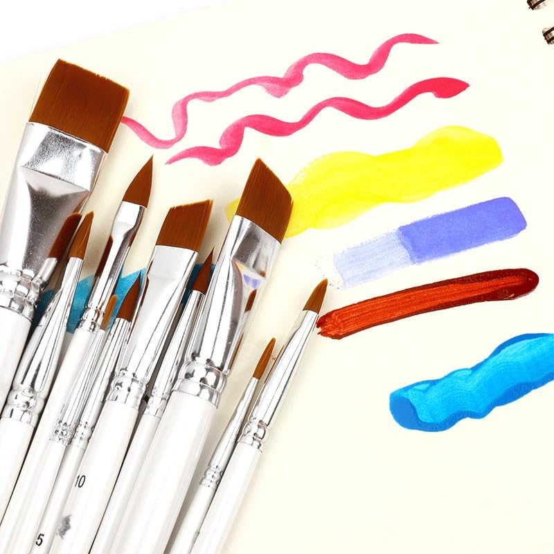 Ensemble De 20 Pinceaux en Bois Massif Blanc pour Artistes Et Étudiants en Acrylique