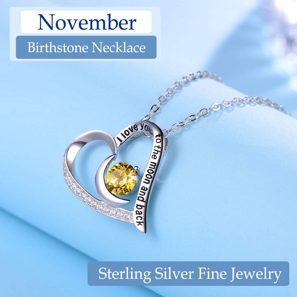 Valentines Day Birthday Gifts for Women I Love You to the Moon and Back Necklace February March Birthstones Amethyst Aquamarine and More Stones Jewelry 925 Sterling Silver - Image 3