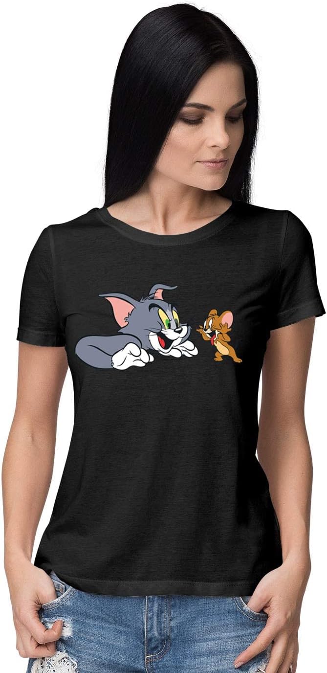 House Of TeesWomen's 100 Percent Cotton Tom and Jerry Round Neck T-Shirt