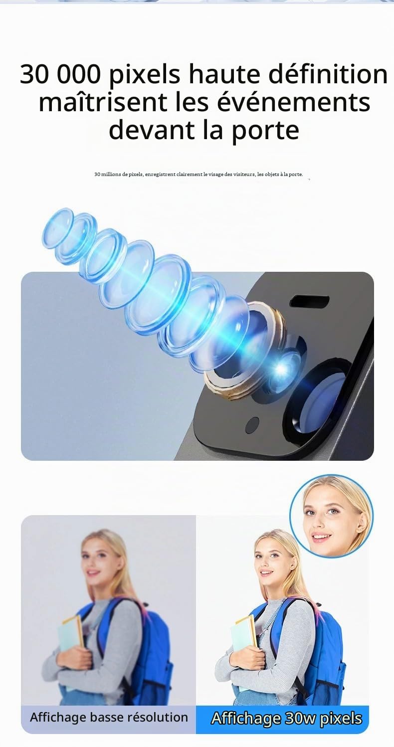 X7 Sonnette vidéo intelligente pour usage domestique avec écran d'affichage, interphone sans fil et surveillance vidéo haute définition