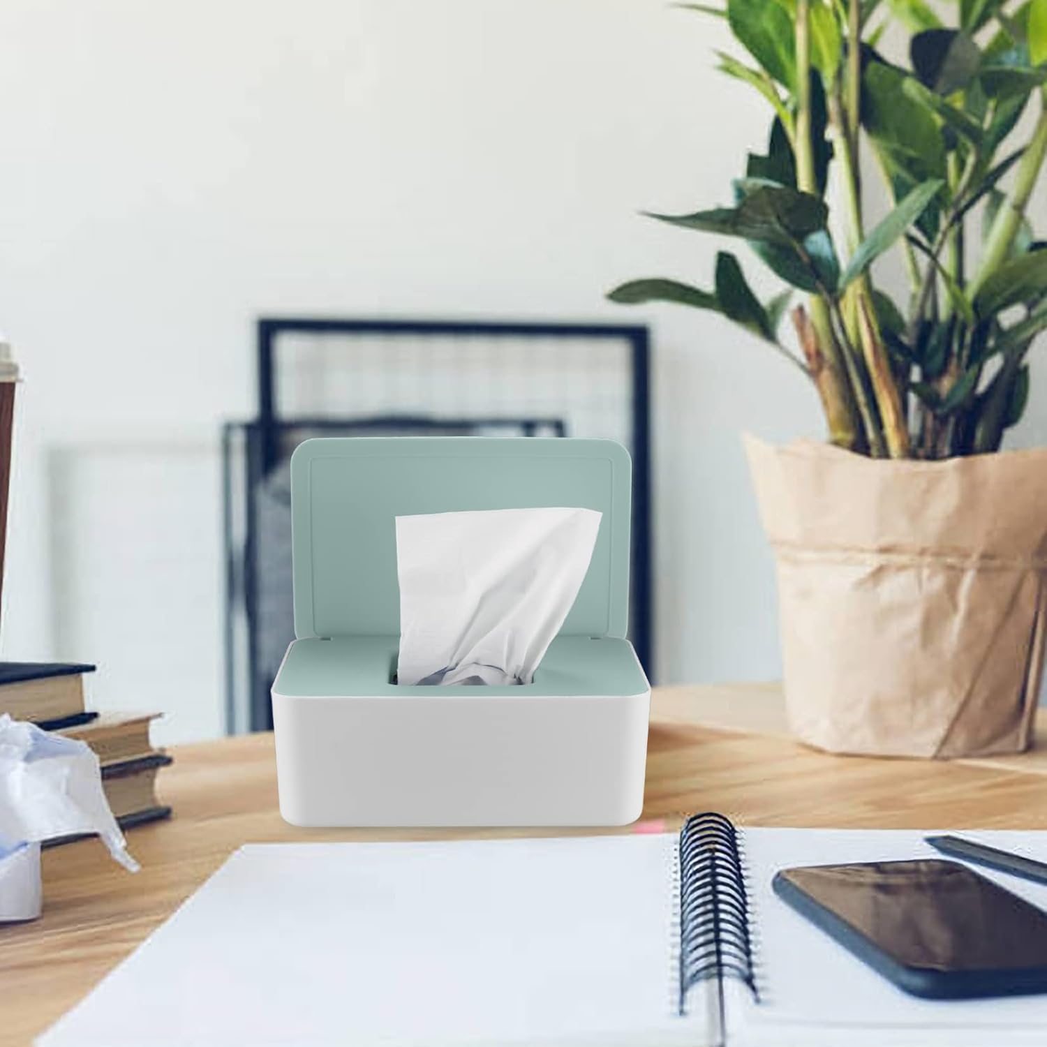 2 PCS Wipes Dispenser Case Box, Baby Wipes Box Dispenser, Dry Wet Tissue Paper Case Holder, Tissue Storage Box Case with Lid, Keep Wipes Fresh (White + Green Cover White) 7 61ZLn+YYC7L. AC SL1500