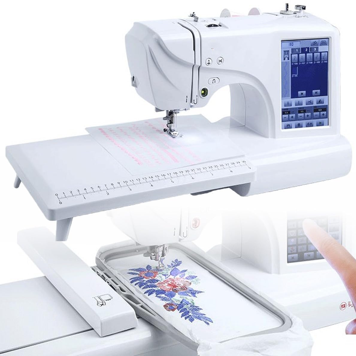 Automatyczna maszyna do szycia, elektryczna maszyna do haftowania z 7-calowym ekranem dotykowym LCD, obszar haftu 10 x 23,4 cm, zintegrowana maszyna do szycia komputera domowego, 11 języków