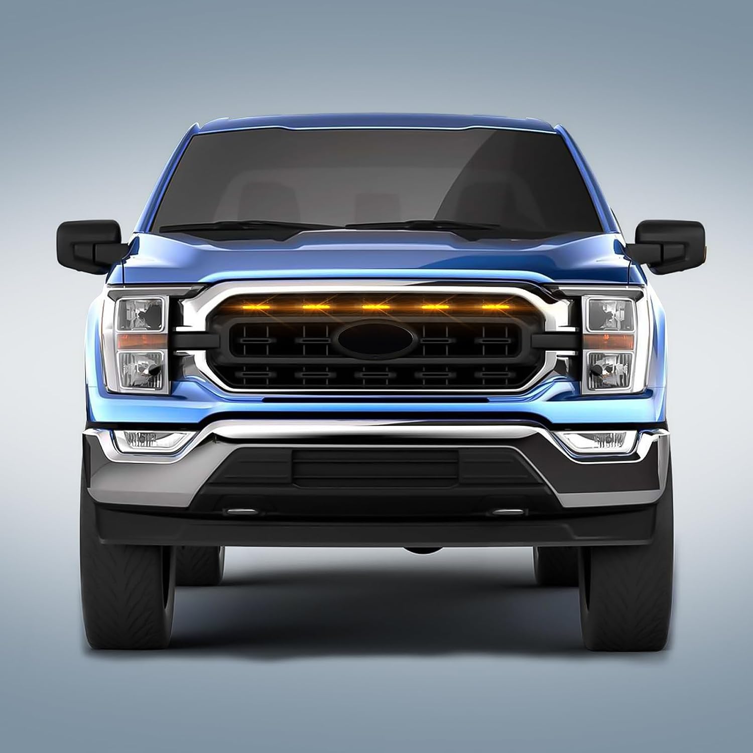 5 Pcs Led Grill Lights Compatible with 2021 2022 2023 F150 XL/XLT/XLT Sport - LED Front Grille Lights Accessories with Fuse & Harness (Amber Light Black Shell)