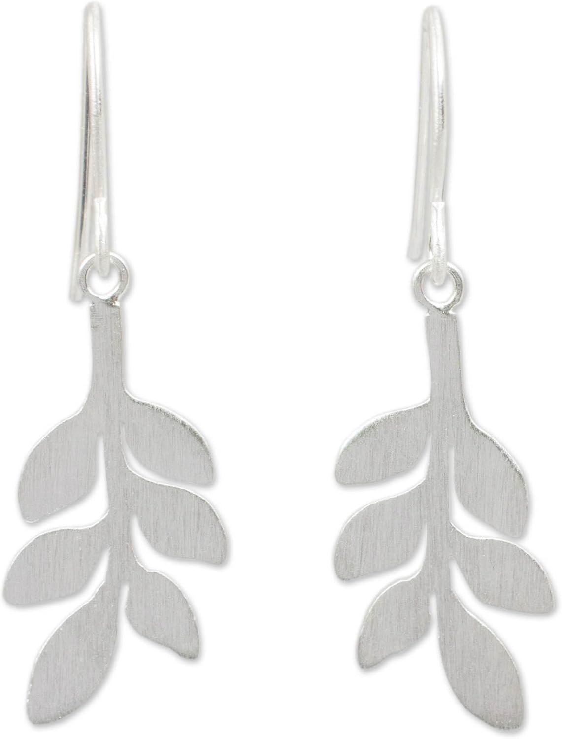 NOVICA Artisan Handcrafted Sterling Silver Dangle Earrings Fair Trade Thailand Leaf Tree [1.4 in L x 0.5 in W] ' Leaves of Olive'