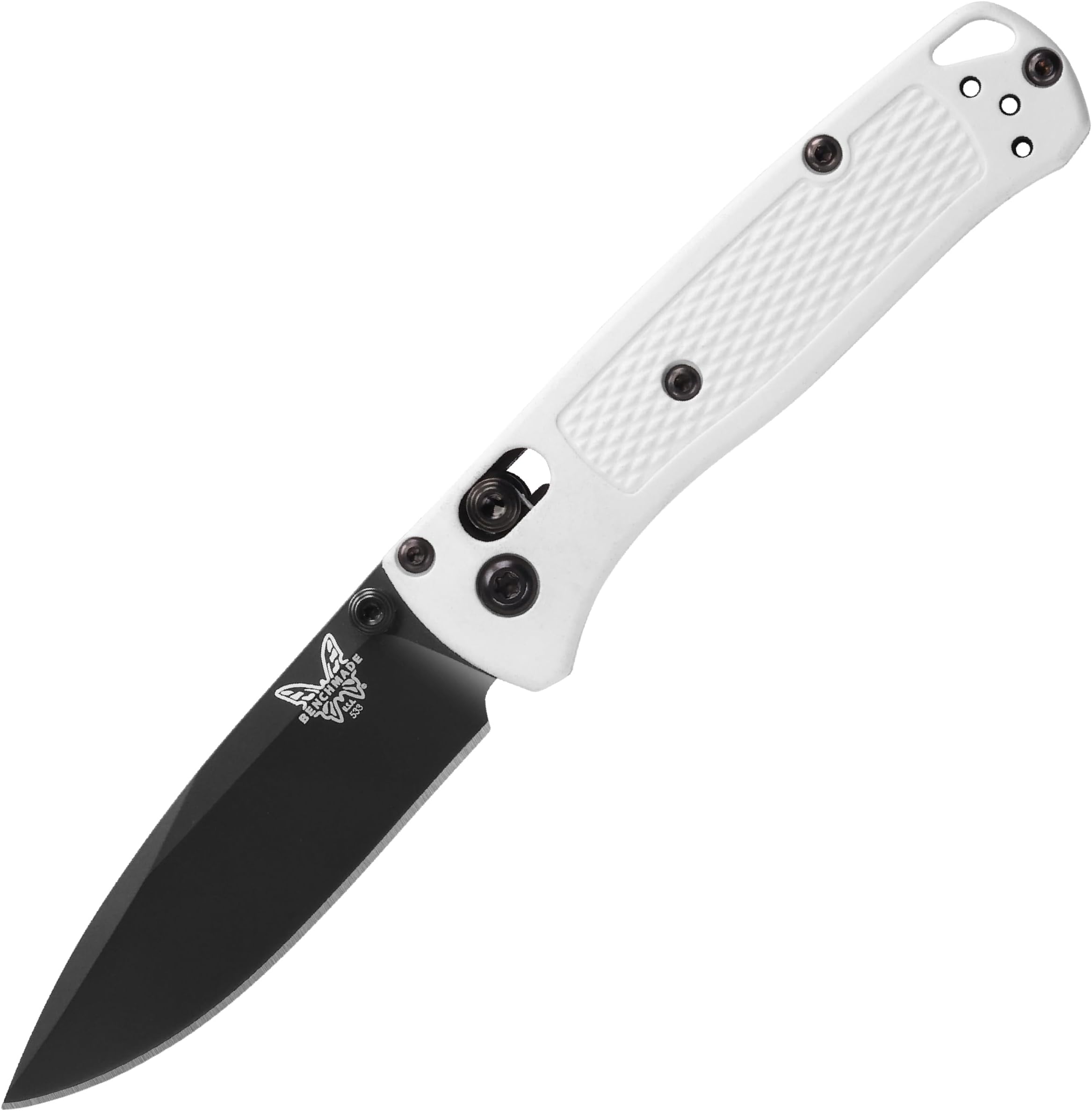 Mini Bugout, Outdoor, EDC Folding Knife, Drop-Point Blade with White Givory Handle (533BK-1)