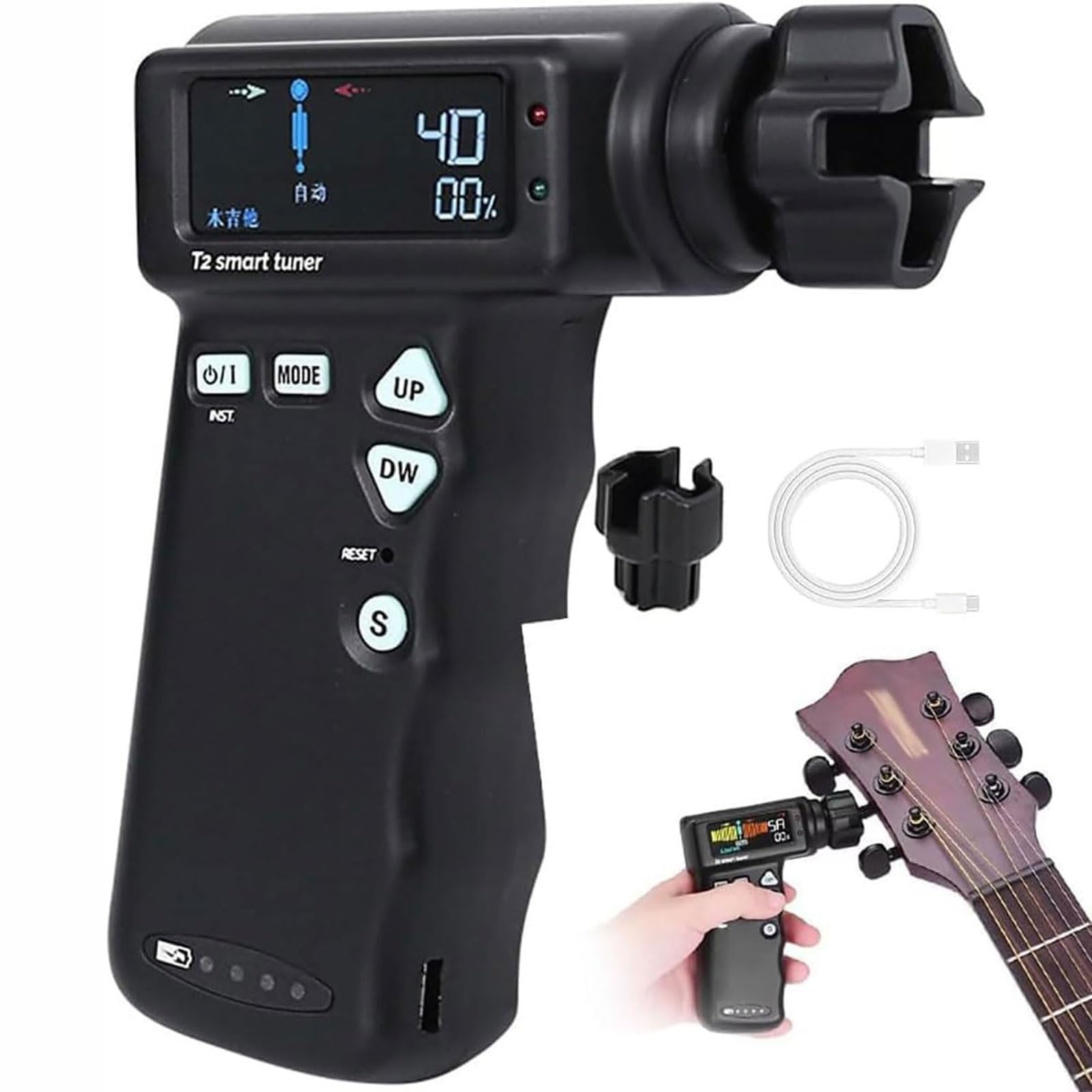 Accordatore for chitarra intelligente con display LCD colori,accordatore automatico professionale chitarra elettrica,batteria al litio incorporata 2600mAh,accordatore chitarra intelligente(Black)