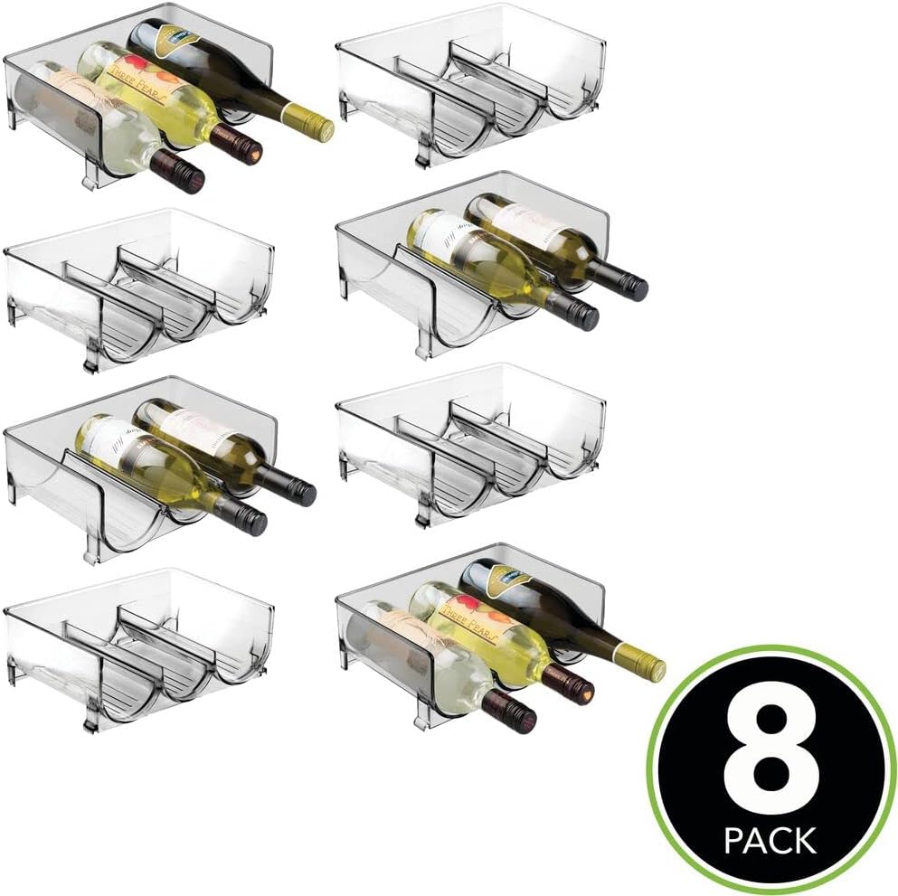 Blасk Frіdау 🔥 mDesign Plastic Free-Standing Water Bottle and Wine Rack Storage Organizer for Kitchen Countertops, Table Top, Pantry, Fridge - Stackable - Holds 5 Bottles Each, 8 Pack - Smoke Tint