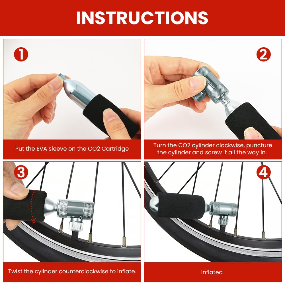 AOOWU Gonfiatore CO2 Pompa Compatibile Valvola Presta Schrader Leggero Aria 2 Manicotto Isolato per Pneumatici Bicicletta Mountain Bike