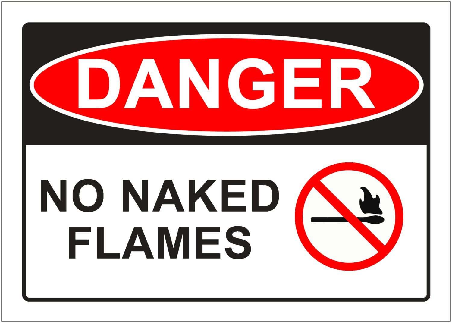 No Naked Flames Danger Sign L10402, 12x8 Inch Metal Tin Sign, Hazard Area Warning Safety Sign
