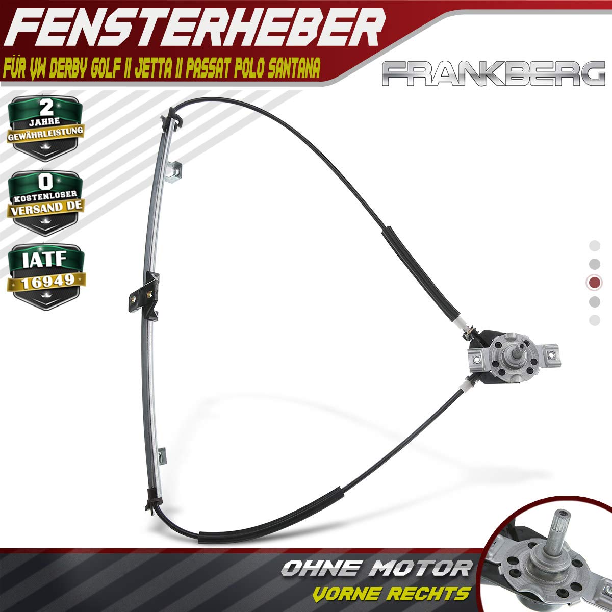 FrankbergWindow Regulator Without Motor Front Right Compatible with Derby Golf II Jet ta II Pas sat Polo Santana 32B 86C 19E 3A5 35I 1981-1994 191837402