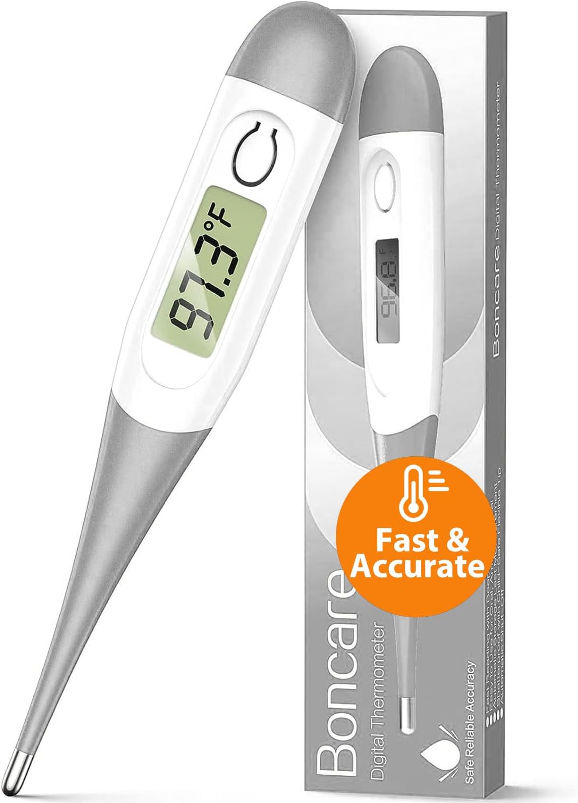 10 Seconds Digital Thermometer for Adults and Kids - Accurate & Safe Rectal Thermometer for Baby with Fever Alarm, Oral Thermometer (Gray)